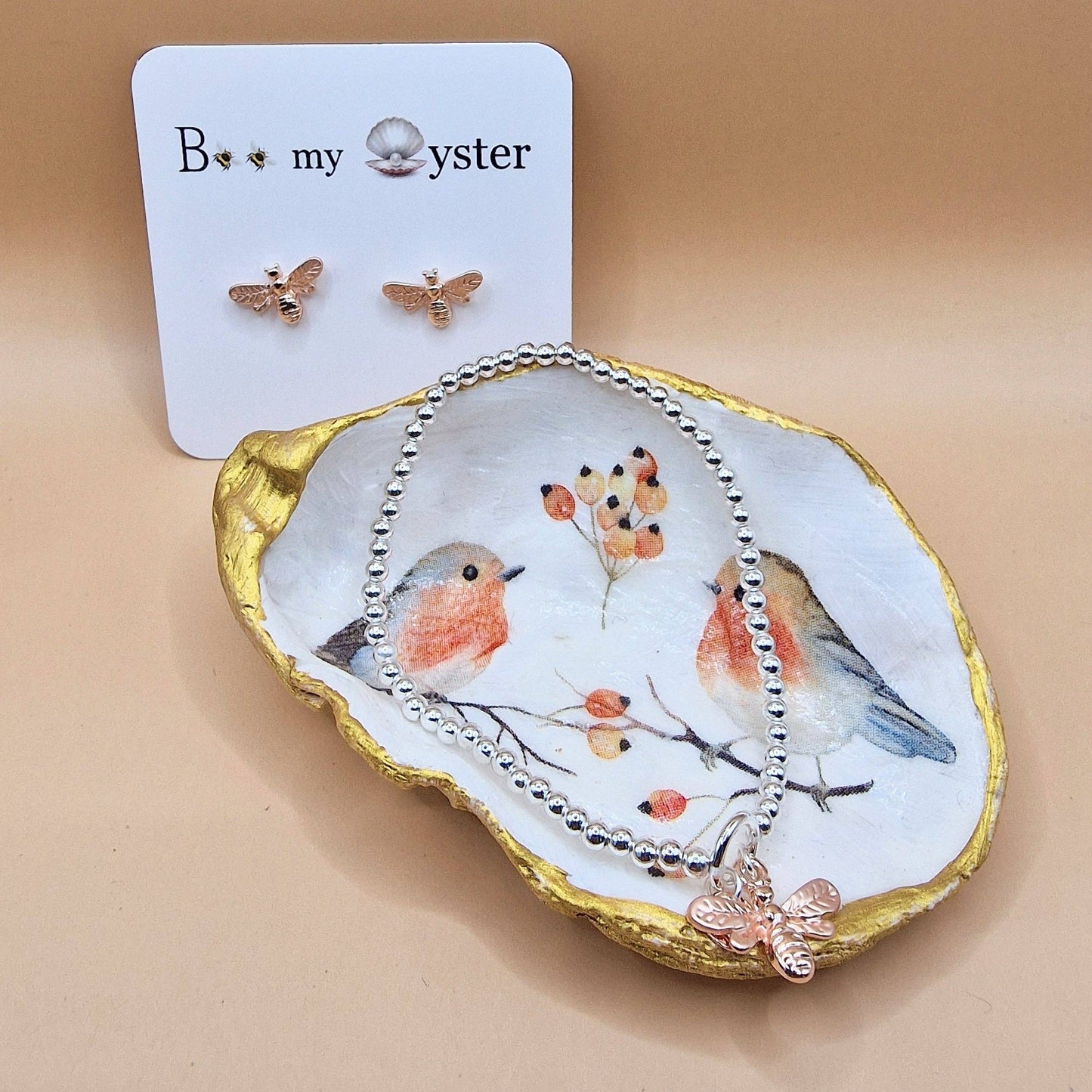 Oyster Shell Trinket Dish - Robin Redbreast Pair Design