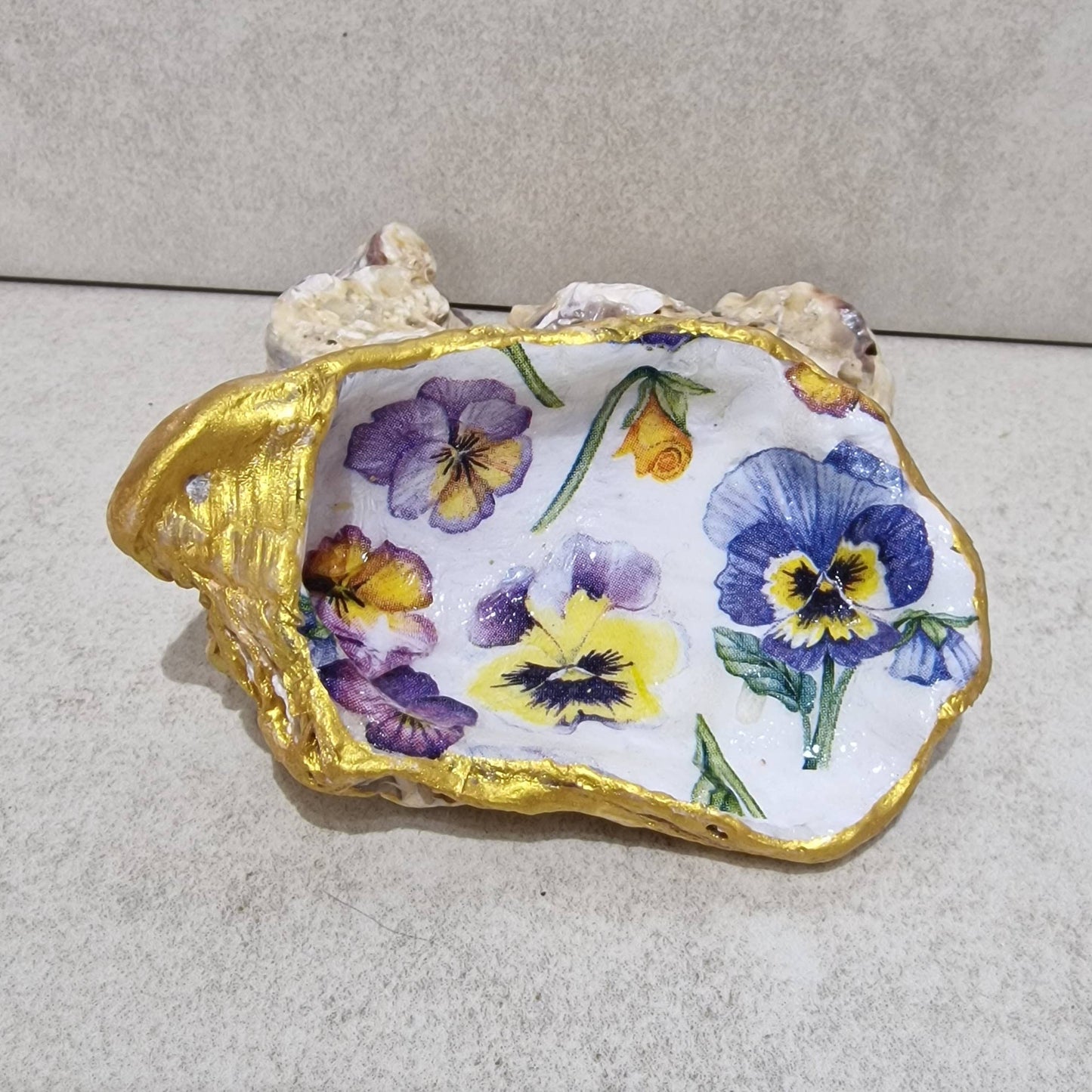 Oyster Shell Trinket Dish - Pansies Design