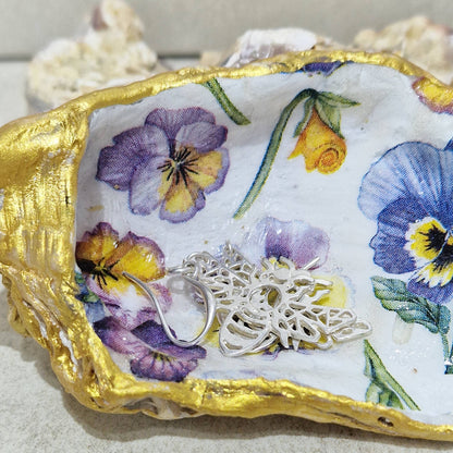 Oyster Shell Trinket Dish - Pansies Design