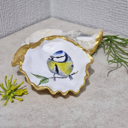 Oyster Shell Trinket Dish Gift - Blue Tit Design