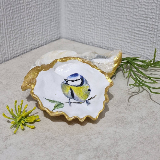 Oyster Shell Trinket Dish Gift - Blue Tit Design