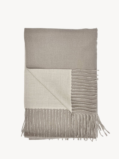 Reversible two tone coloured plain cashmere blend scarf