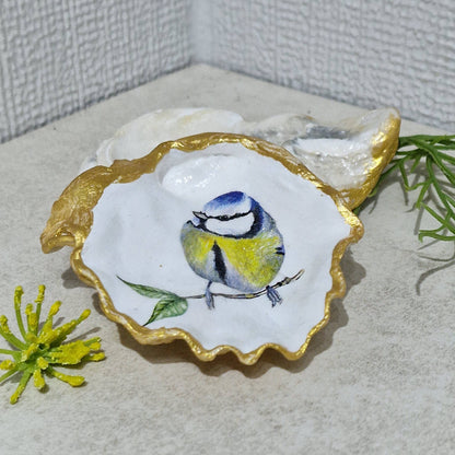 Oyster Shell Trinket Dish Gift - Blue Tit Design