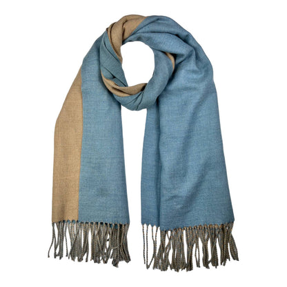 Reversible two tone coloured plain cashmere blend scarf