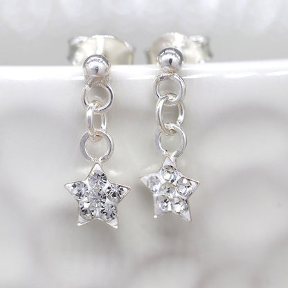 TINY CLEAR CRYSTAL STAR DROP STERLING SILVER EARINGS - Nostalgia Furniture & Gifts