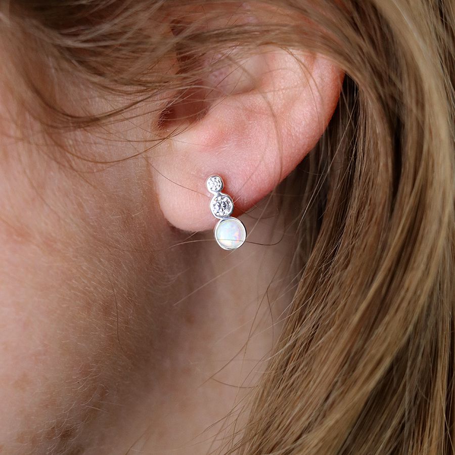 STERLING SILVER DOUBLE CRYSTAL AND WHITE OPAL STUD EARINGS - Nostalgia Furniture & Gifts