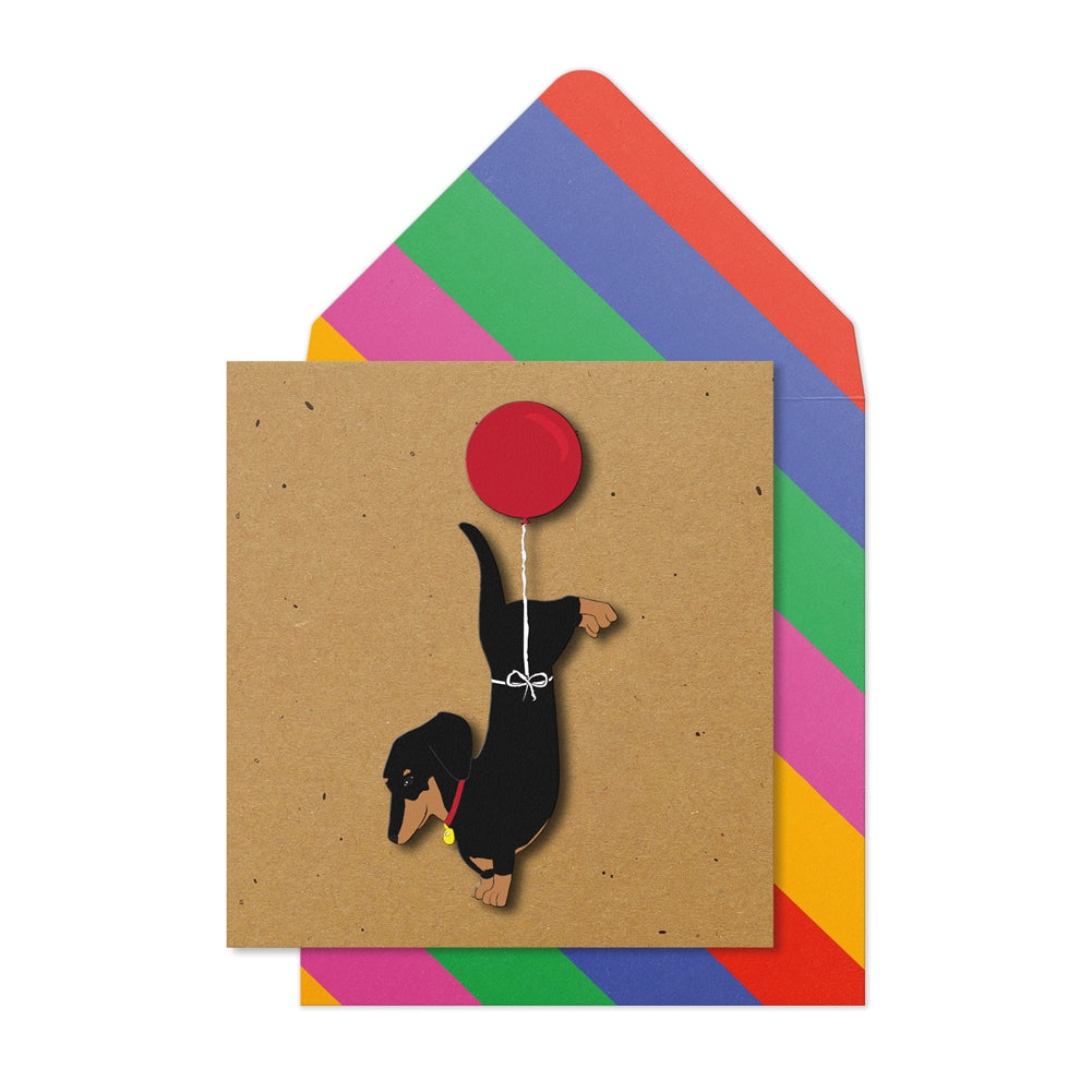 Handmade Greetings Card Made From Recycled Materials - Dog Balloon Card