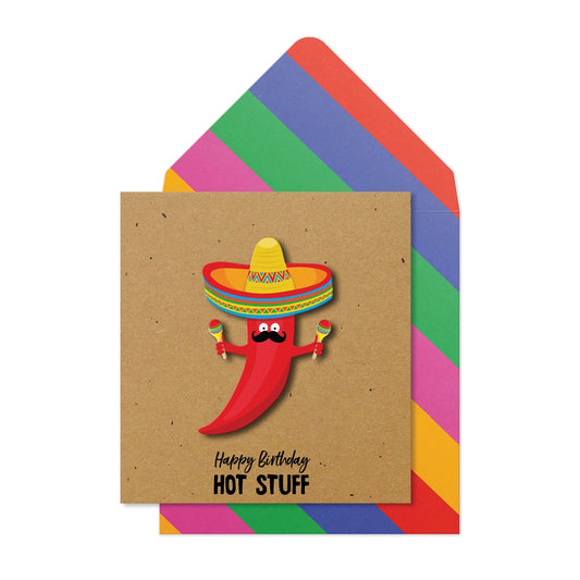 HANDMADE GREETINGS CARD MADE FROM RECYCLED MATERIALS - HOT STUFF CHILLI