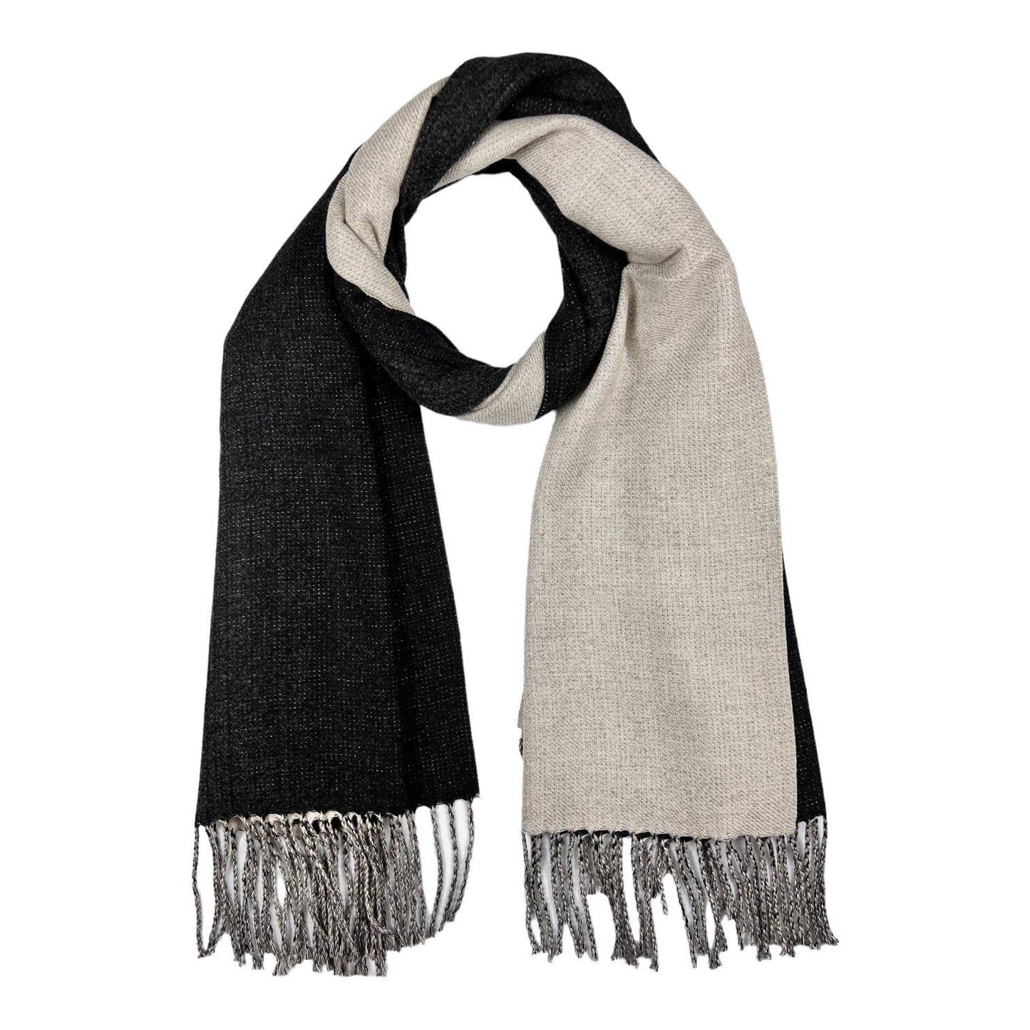 Reversible two tone coloured plain cashmere blend scarf