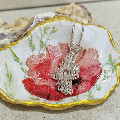 Oyster Shell Trinket Dish - Poppy Flower