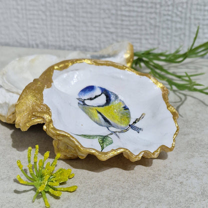 Oyster Shell Trinket Dish Gift - Blue Tit Design