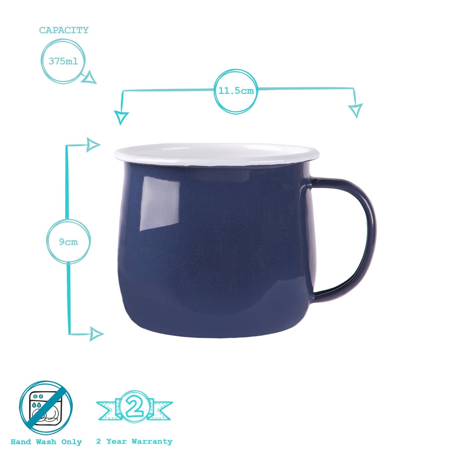 Argon Tableware Coloured Enamel Belly Mug - 375ml - Navy