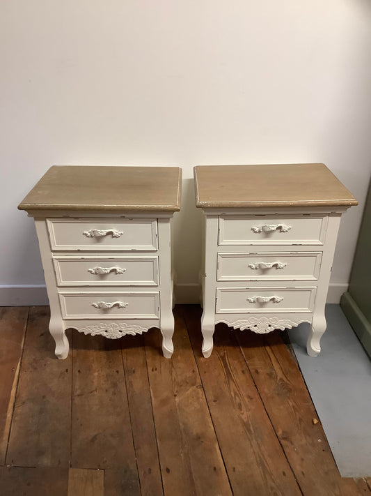 A Pair Of Ivory Shabby Chic Style Bedside Drawers