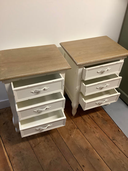 A Pair Of Ivory Shabby Chic Style Bedside Drawers