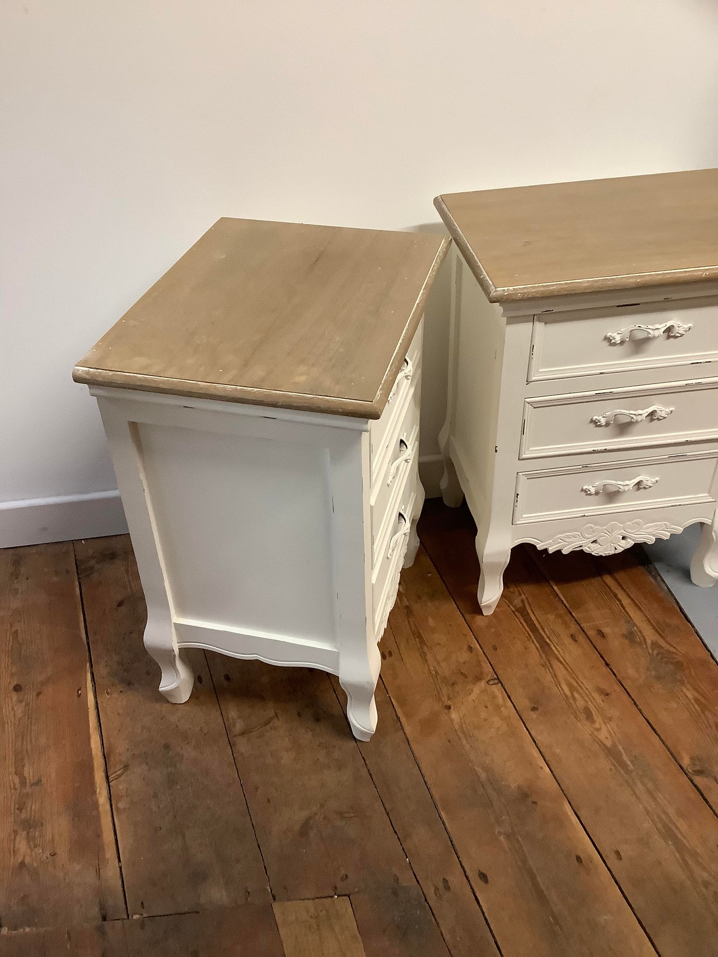 A Pair Of Ivory Shabby Chic Style Bedside Drawers