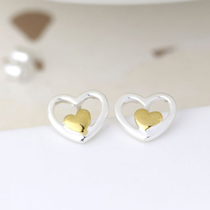 SILVER AND GOLD DOUBLE HEART EARINGS - Nostalgia Furniture & Gifts